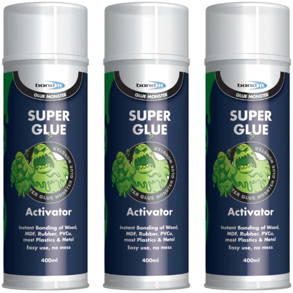 Bond It Super Glue Activator Spray Pack Of 3 (400Ml Each) Â Fast-Dry Glue Activator For Cyanoacrylate Adhesives, Improves Bonding On Difficult Surfa 1149846518726