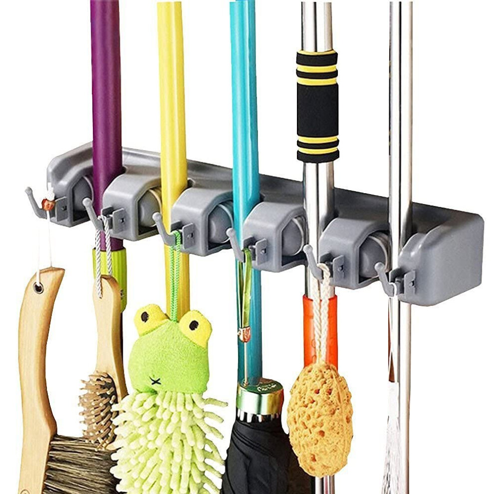 Vicloon Broom Mop Holder Tidy Organizer, Wall Mounted Organizer With 5 Position 6 Hooks For Brush Mop And Broom Tool Storage 8930446000680