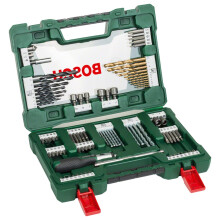 Bosch 2607017195 91-Piece Titanium Drill and Screwdriver Bit Set, V-Line (for Wood, Masonry and Metal, Including Ratchet Screwdriver and Magnetic Rod