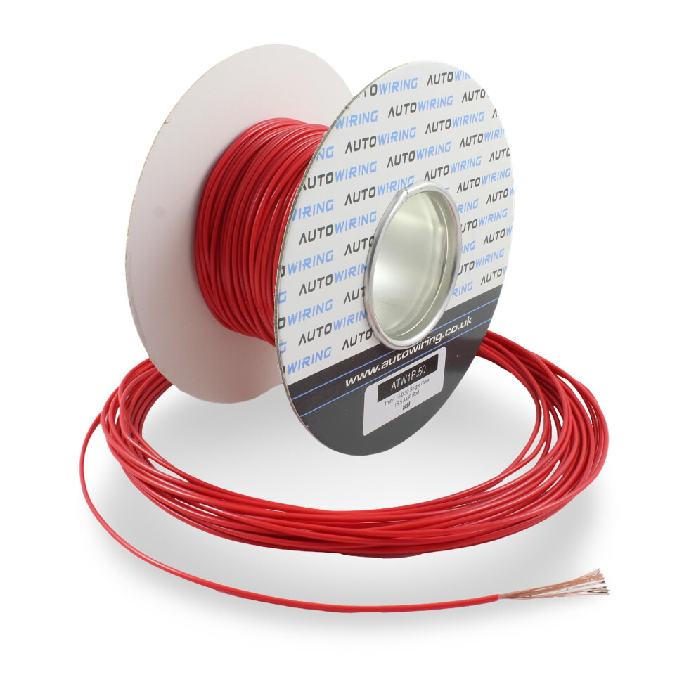 16.5 Amp Rated 1Mmâ² 17 Awg Single Core Stranded Copper Cable 12V 24V Thin Wall Wire (10M 20M 50M 100M) (Red, 10 Metre Coil) 3242215921436