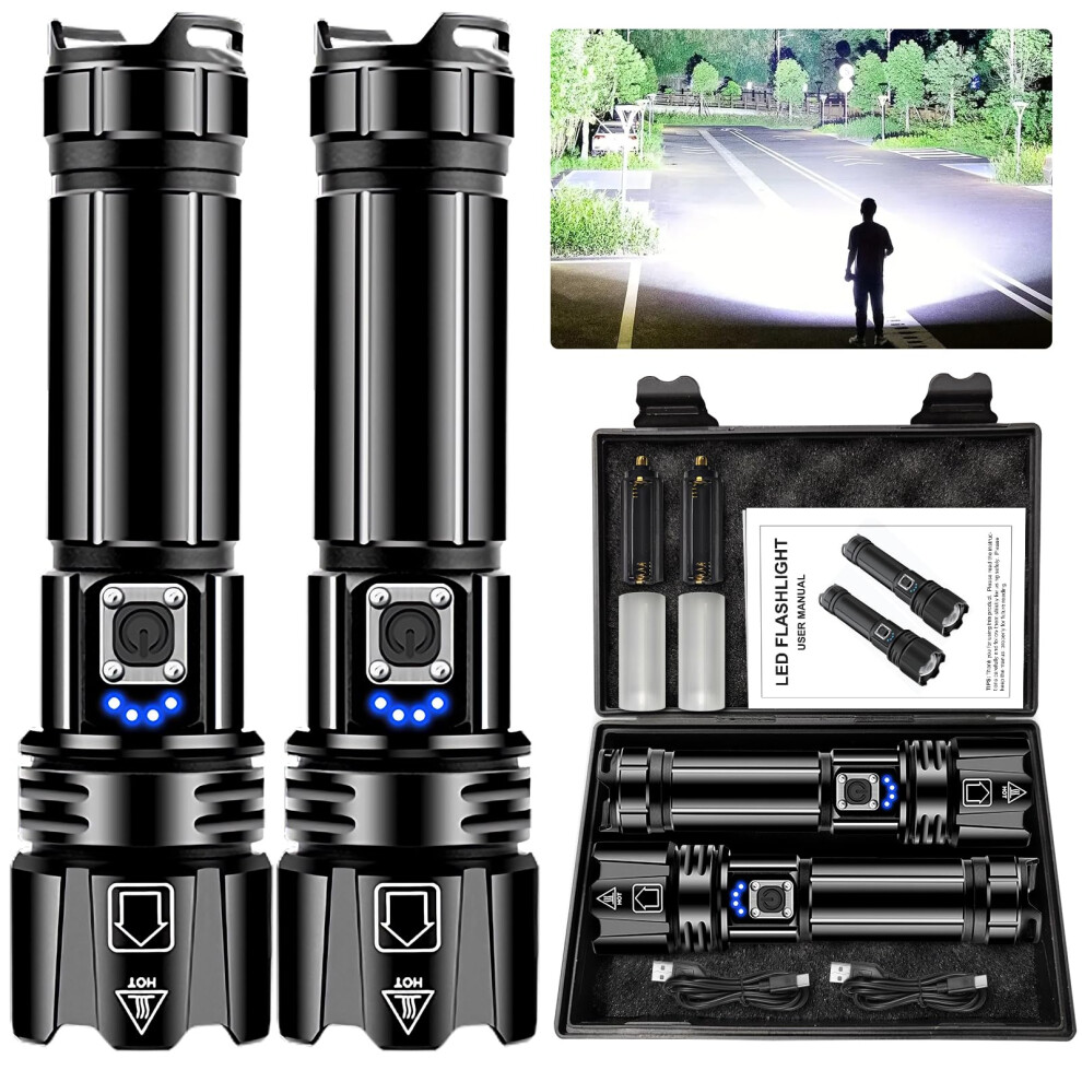 Torches Led Super Bright, 900000 High Lumens Rechargeable Torch, Powerful Torch Xhp70.2 With 6 Modes & Zoomable & Ipx7 Waterproof, For Camping, Hikin 9342026193399