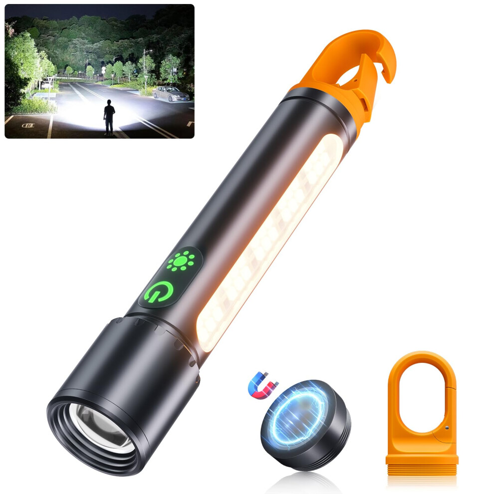 Torch Led Super Bright 1000000 Lumen, Magnetic Rechargeable Torch, Battery Powered Long Lasting Flashlight Torches With 9 Modes & Cob, Tail Hook, Wat 3488349995527