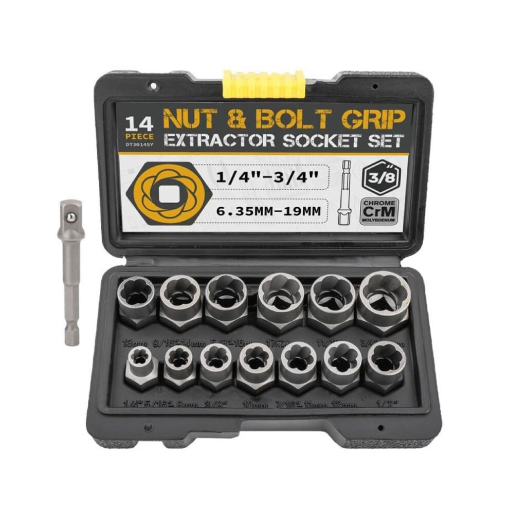14Pcs Impact Bolt & Nut Remover Set, Stripped Lug Nut Remover With Hex Adapter Extraction Socket Set For Removing Bolts And Nuts With Solid Storage C 4871772819857