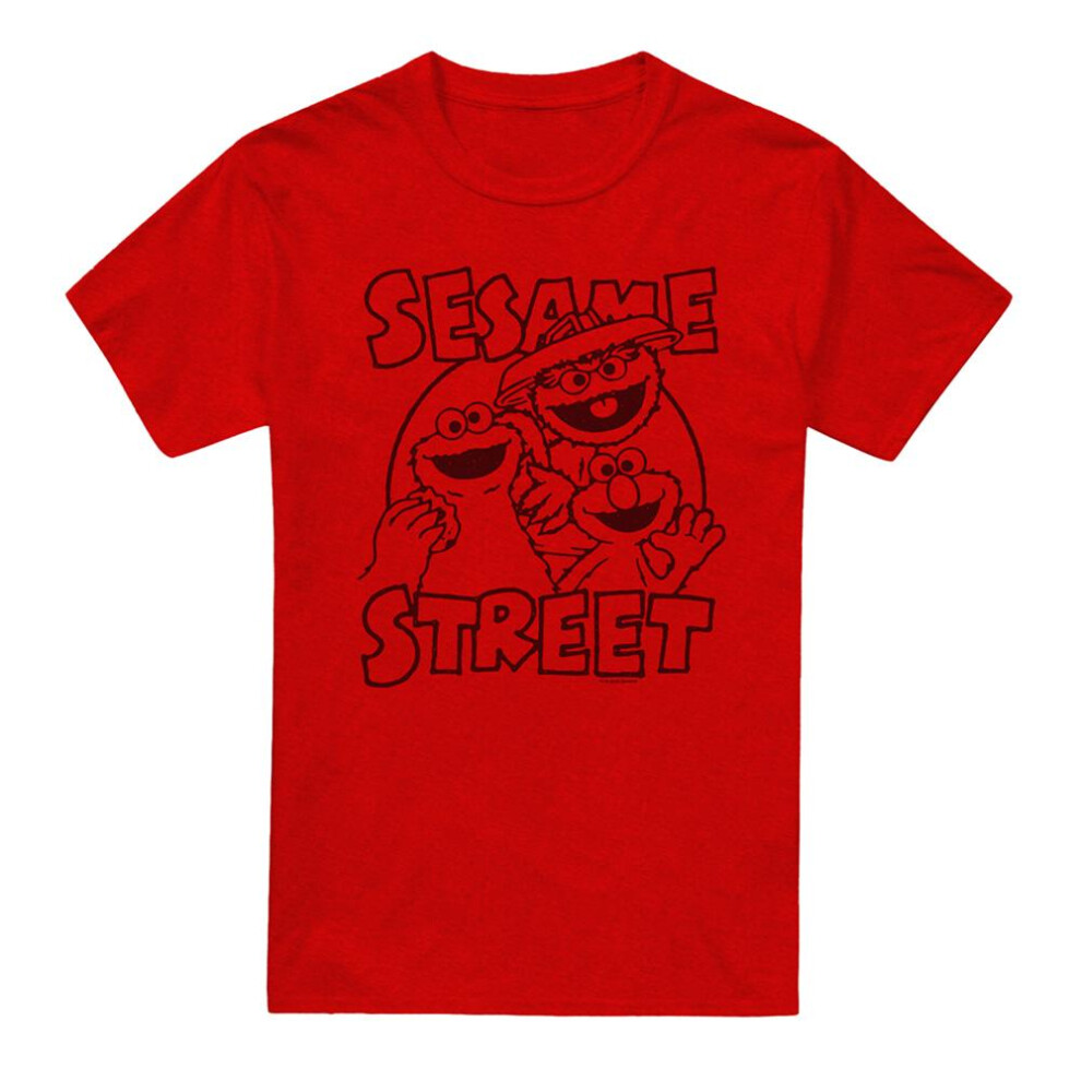 Sesame Street (M, ) Unisex Adult Group Crunch Heather T-Shirt Red
