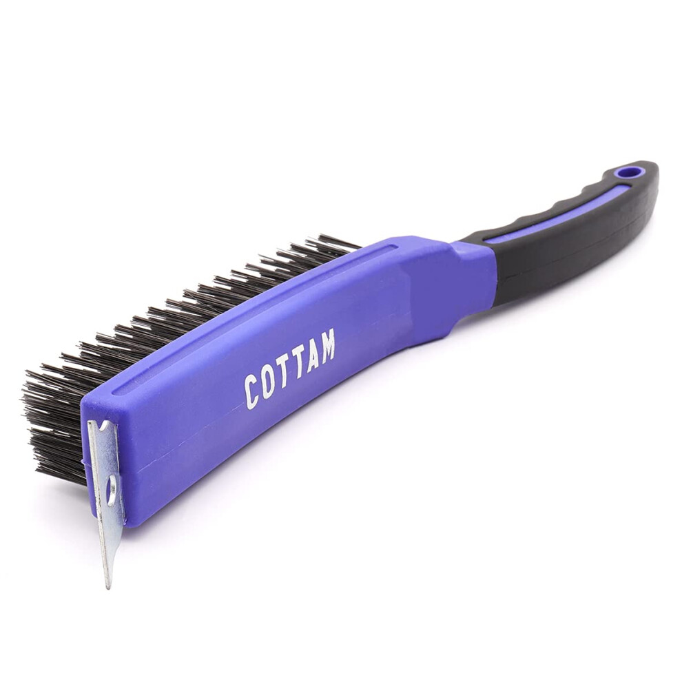 Cottam Heavy Duty (6 Row) Steel Wire Scratch Brush With Scraper - For Surface Preparation & Removal Of Rust Paint, Coatings, & Debris 7612760150692