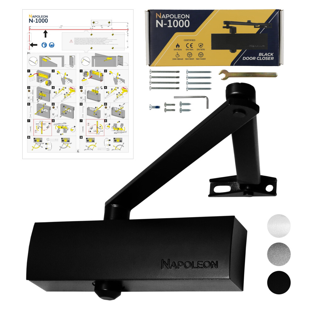 Napoleon N-1000 Robust Automatic Door Closer - En1154/En1634 Standards - Commercial & Residential - Door From 20Kg To 60Kg Size 3 - Drilling Template 8655523618878