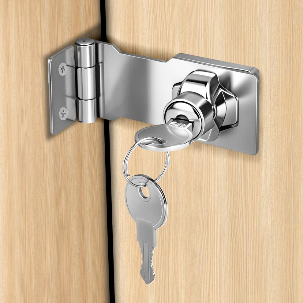 Flintronic Keyed Hasp Lock, 3 Inch Door Lock Hasps With 2 Keys, Safety Door Clasp Twist Knob Keyed Locking Hasp, Heavy Duty Shed Locks With Padlock F 7773213434896