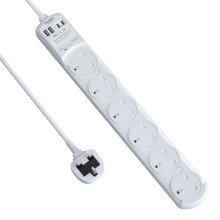 SE UKASE Extension Lead Power Strip Tower, 6 Way Socket Surge Protection with 4 USB Charger(2C+2A) Multi Plug 2990W Safety Shutter for TV PC Laptops