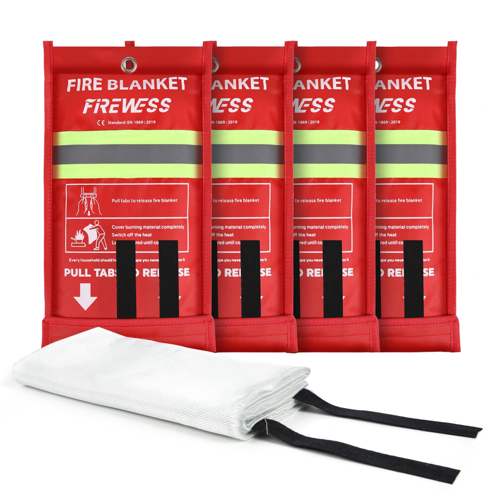 Firewess Emergency Fire Blanket, 4Pack Fiberglass Flame Retardant Fire Blankets Emergency For Home, Kitchen, Car, Office, Grill, 39.4X 39.4Inch Fire 3019378178928