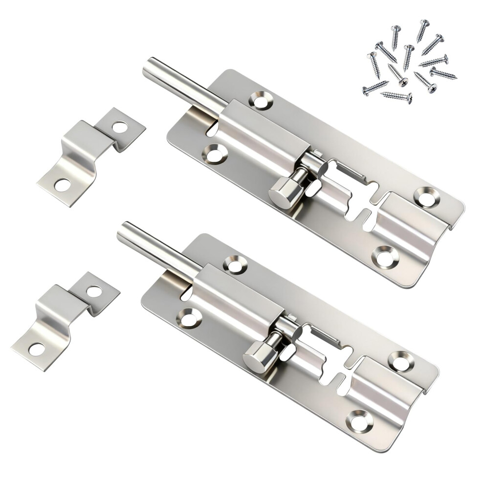 Photos - Nail / Screw / Fastener 2 Pcs Door Lock Bolt, 304 Stainless Steel Bolt Lock with Screws, 92mm+14mm Gate Bolt, Door Bolt, for bedrooms, bathrooms, Ki