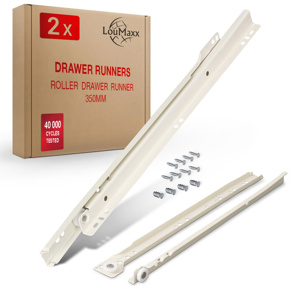 Loumaxx Drawer Runners 350 Mm, 2-Pack (1 Pair) White Drawer Runner, Drawer Slide System With Partial Extension, Smooth Drawer Sliders In Cream White 8337199872753
