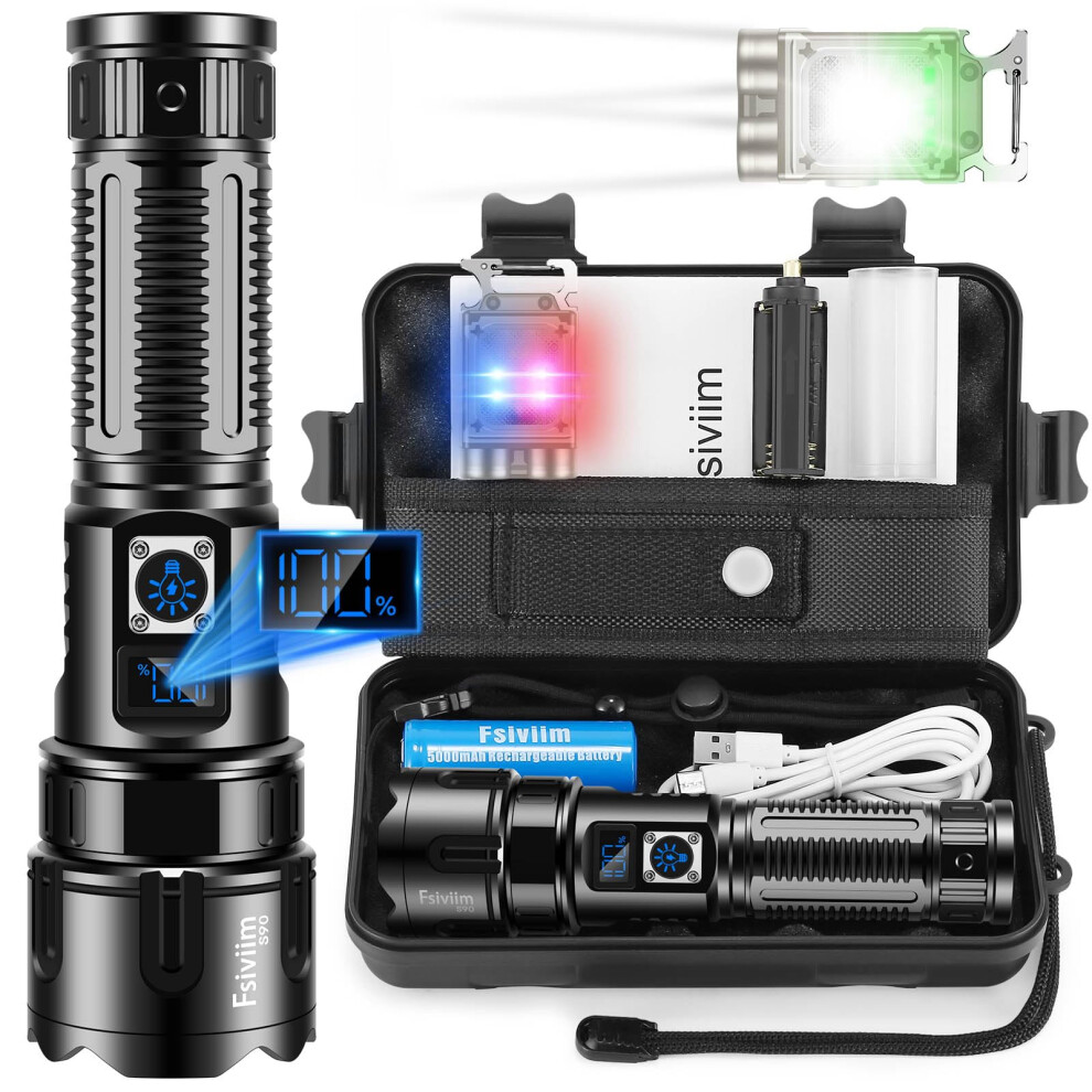 Fsiviim Ultra Powerful 1,000,000-Lumens Led Rechargeable Tactical Flashlight, Long Range, 5 Lighting Modes, Zoomable For Camping 7357972419563