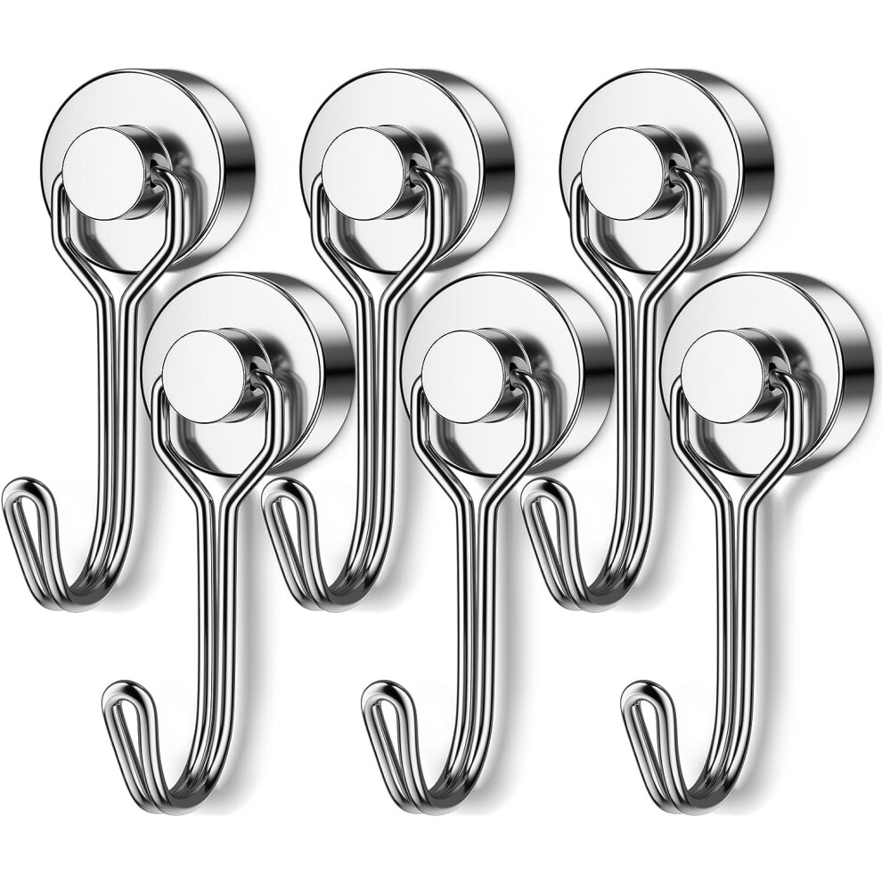 Grtard 6 Pack Magnetic Hooks 25Lbs Neodymium Magnet With Hooks, Magnets With Hooks, Strong Swivel Magnetic Hooks For Hanging 3173784598838