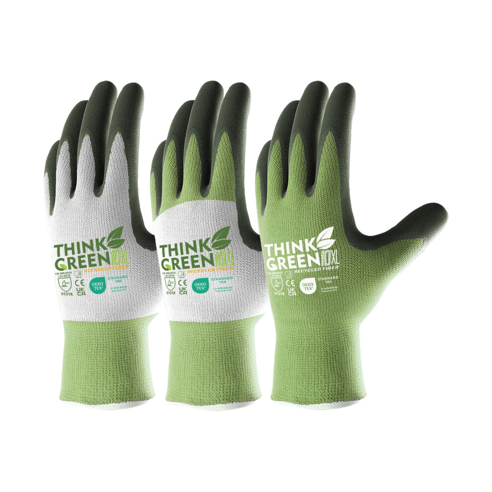 Photos - Safety Equipment COOLJOB Gardening Gloves for Women and Men, 3 Pairs Recycled Polyester Garden Gloves with Rubber Coated, Green, White & Grey