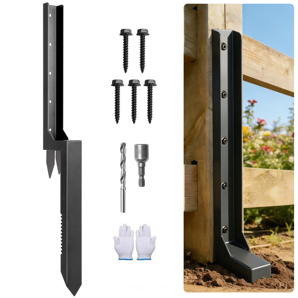 Fence Post Repair Stake With Serrated Edge Heavy Duty Steel 33.5 In,For Tilted Or Broken Wooden Posts,Ground Spike Anchor,1 Pack 9468979700719