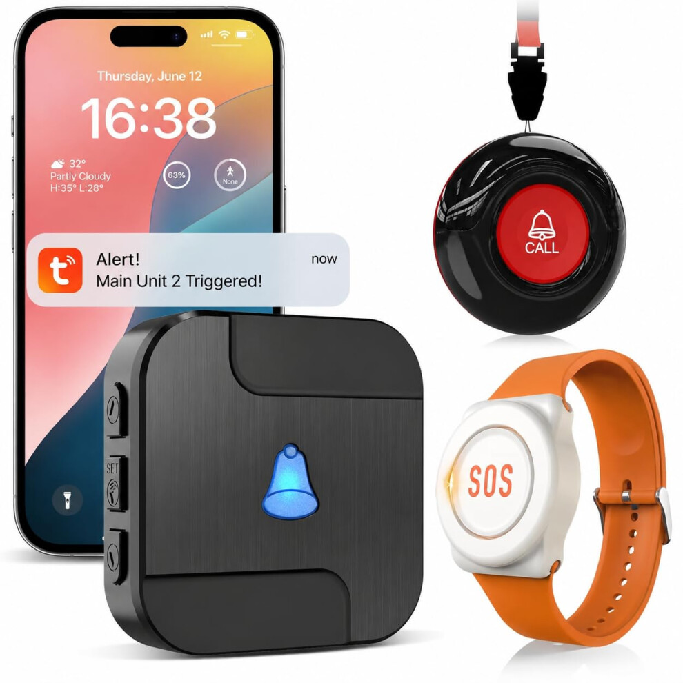 Calltou Personal Alarms For Elderly Wifi, Waterproof Elderly Alarm Call Button With Instant Family App Alerts, Multiple Caregiver Sharing, Only Suppo 3121722071950