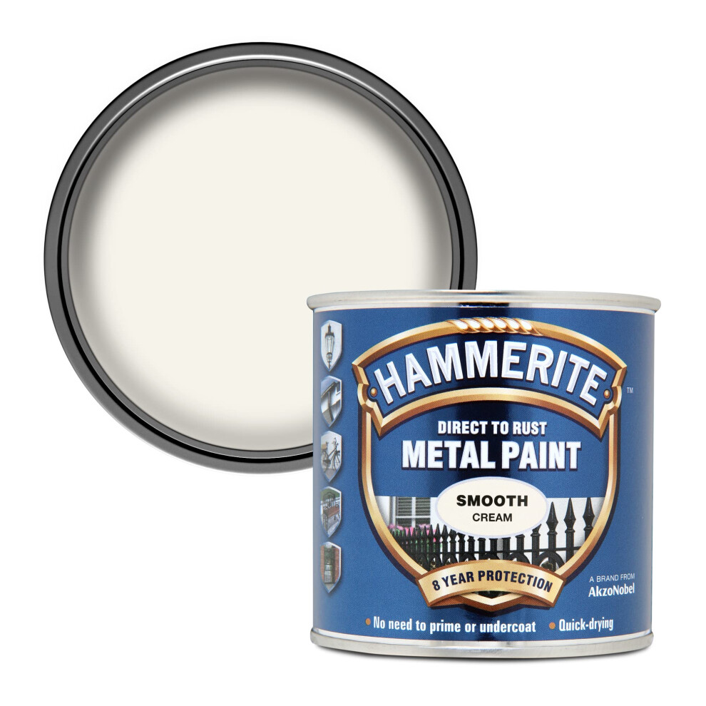 Hammerite 5122058 Direct To Rust Metal Paint - Smooth Cream Finish 250Ml 5766787154446