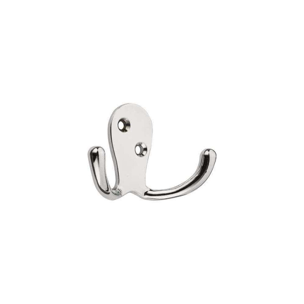 Decohooks Two Prong Robe Hook - Wide Design - Polished Chrome - Door And Wall Mountable - Single - Fixings Included 8171834330631