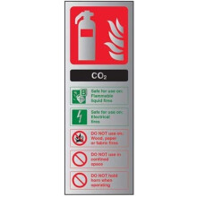 V Safety Fire Extinguisher-CO2 ID Sign - 75mm x 200mm - 3mm Brushed Alu Comp