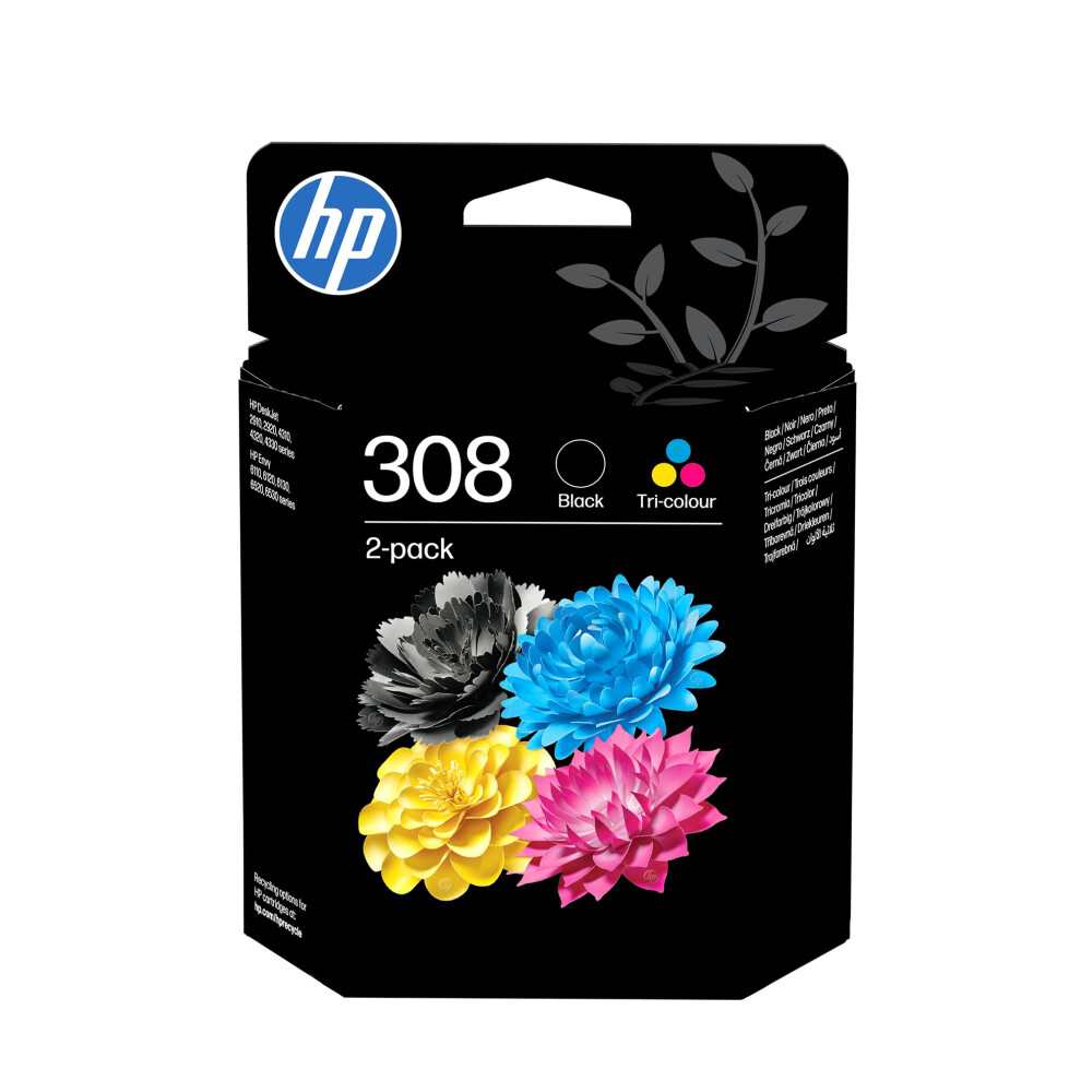 Photos - Printer Part HP 308 Black/Tri-Color Original Ink Cartridge Combo 2-Pack  - Works Envy 6110, 6120, 6130, 6520, 6530 series (6L6S6UE)