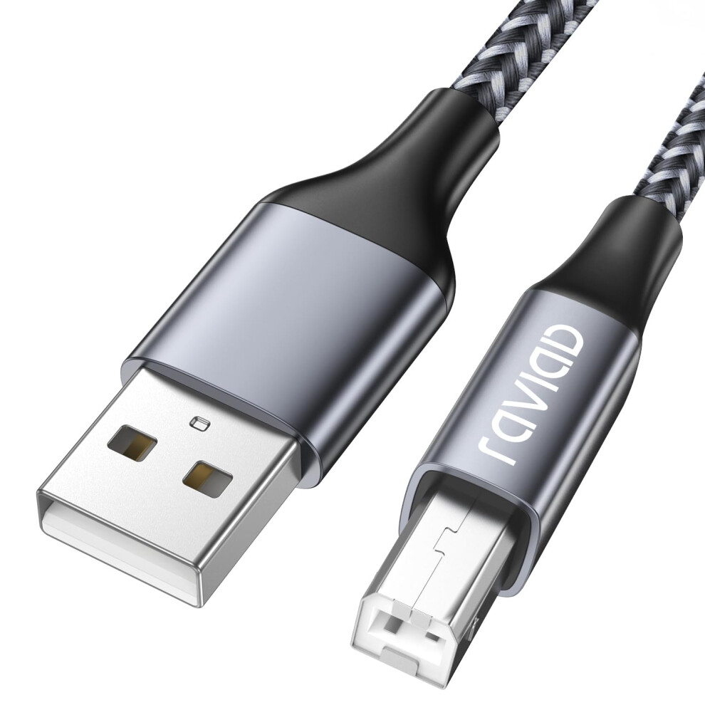 Raviad Usb Printer Cable 2M/6.6Ft Usb 2.0 Type A Male To B Male Nylon Braided Scanner Cord Printer Cord Compatible With Printers Like Hp, Brother, Le 5716710354016