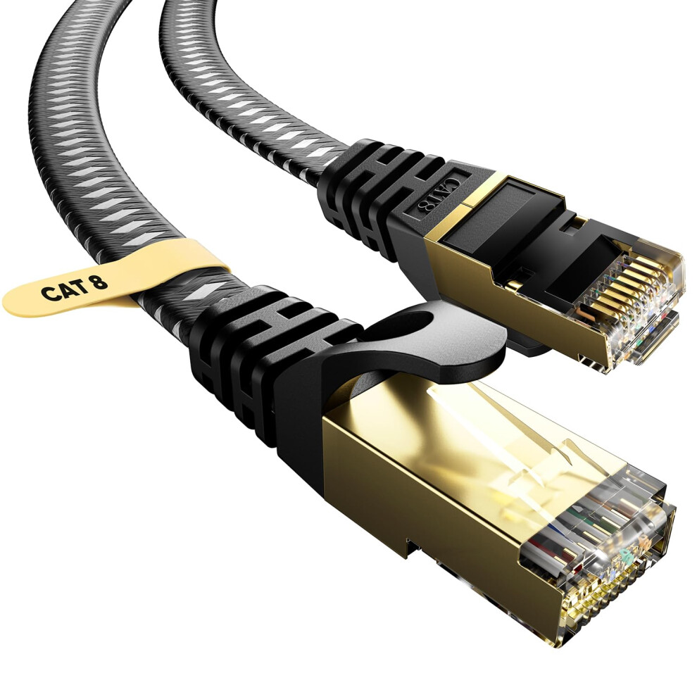 Voietolt Cat 8 Ethernet Cable, Flat High-Speed 40Gbps/2000Mhz Braided Internet Cable Gigabit Network Cable Rj45 Stp Lan Patch Cord (Braided, 1.5Meter 1292623907814