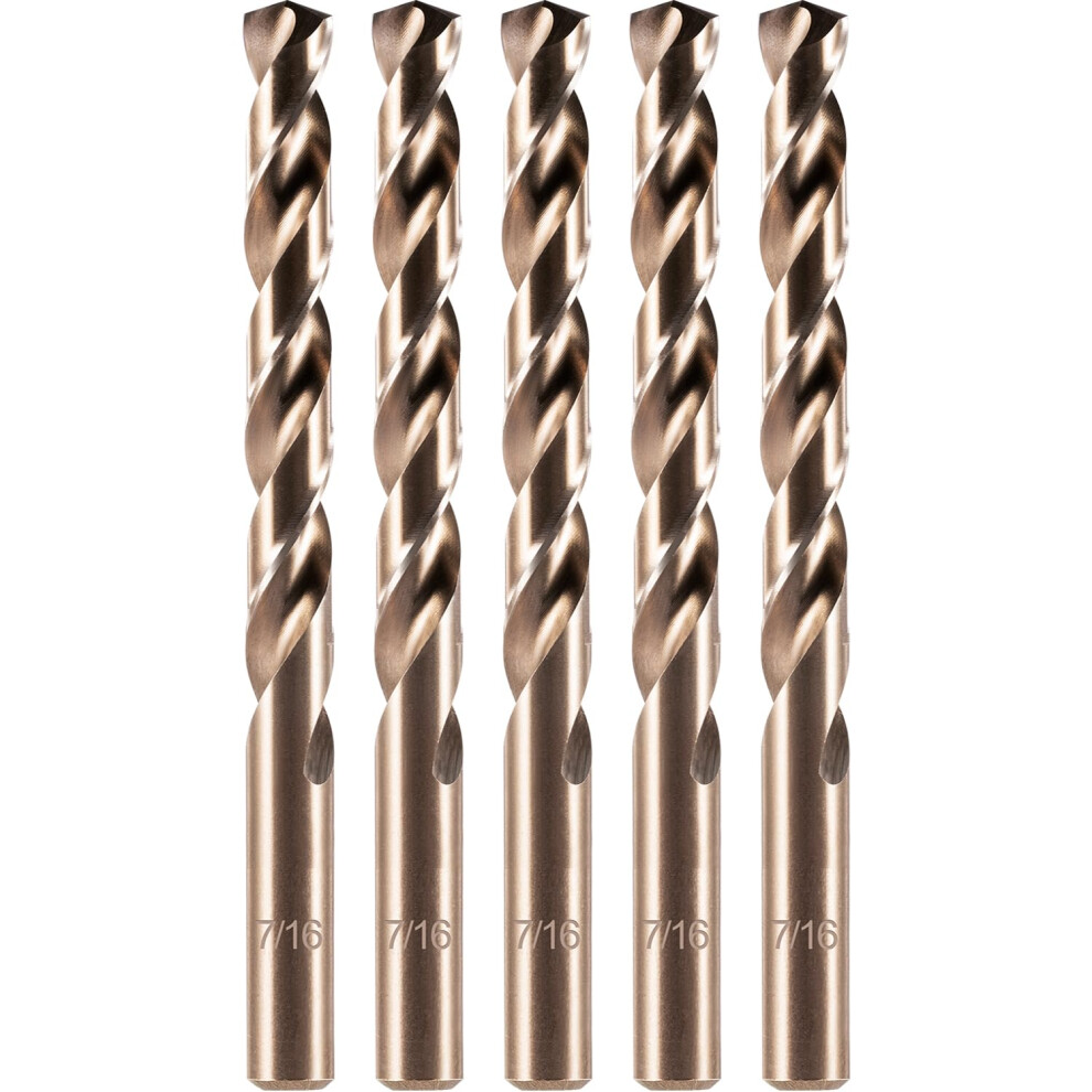 Amoolo 7/16" Cobalt Drill Bit(5Pcs), M35 Hss Metal Drill Bit Set For Hard Metal, Stainless Steel, Cast Iron Box Of 5 9091198874550