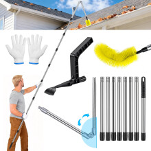 Hysagtek 4M Telescopic Gutter Cleaning Tool - 2‑in‑1 Gutter Cleaner with Brush & Leaf Shovel | 180 Adjustable Head | Extendable Aluminium Pole |