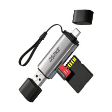 DSRKE SD Card Reader USB C, Dual Slot Micro SD Memory Card Reader for Camera & PC, Compatible with iPhone 17 16 15, Galaxy S26, Type C & USB 3.0 (Spa