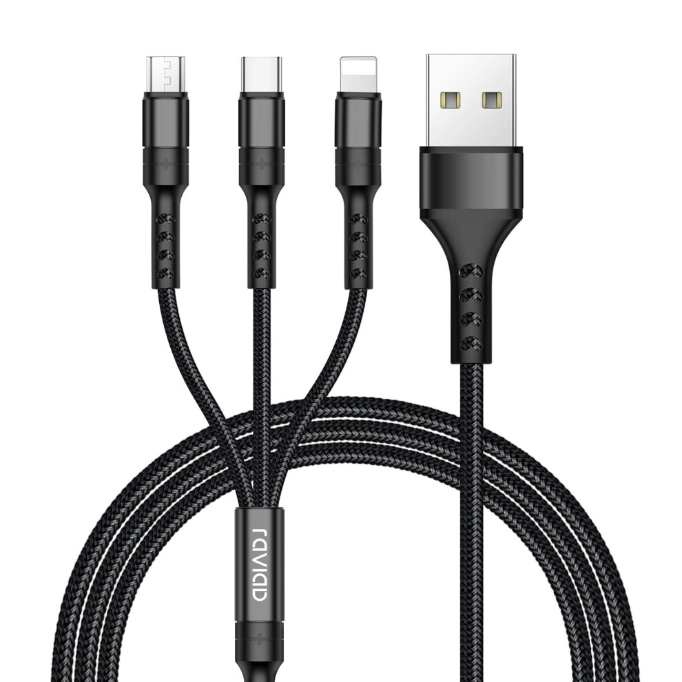 Raviad Multi Charger Cable, 3 In 1 Charger Cable 3A Usb Fast Charging Cord [1.2M] Multi Charging Cable With Micro Usb Type C Lightning Cable Connecto 5001941377522