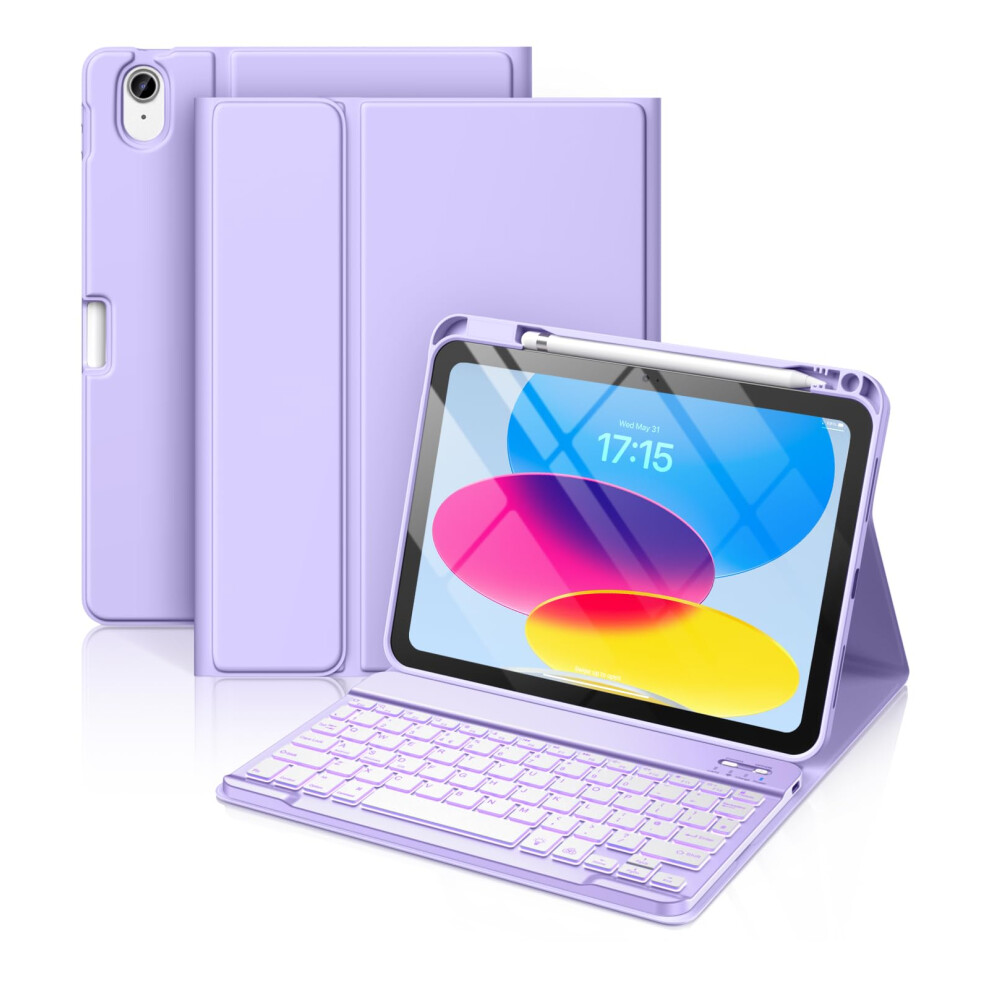 Vobafe Keyboard Case For Ipad A16 11Th Generation 2025/10Th Generation 2022(11/10.9 Inch), 7 Colors Backlit Detachable Keyboard Folio Cover With Penc 5011999506676