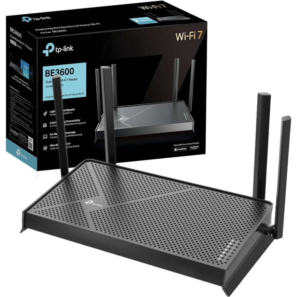 Tp-Link Archer Be3600 Dual Band Router Wifi 7 Be3600mbps, Wifi Router, 2.5G Ports, Usb 3.0 Port, Maximised Coverage, Vpn Router, Replace Isp Router,