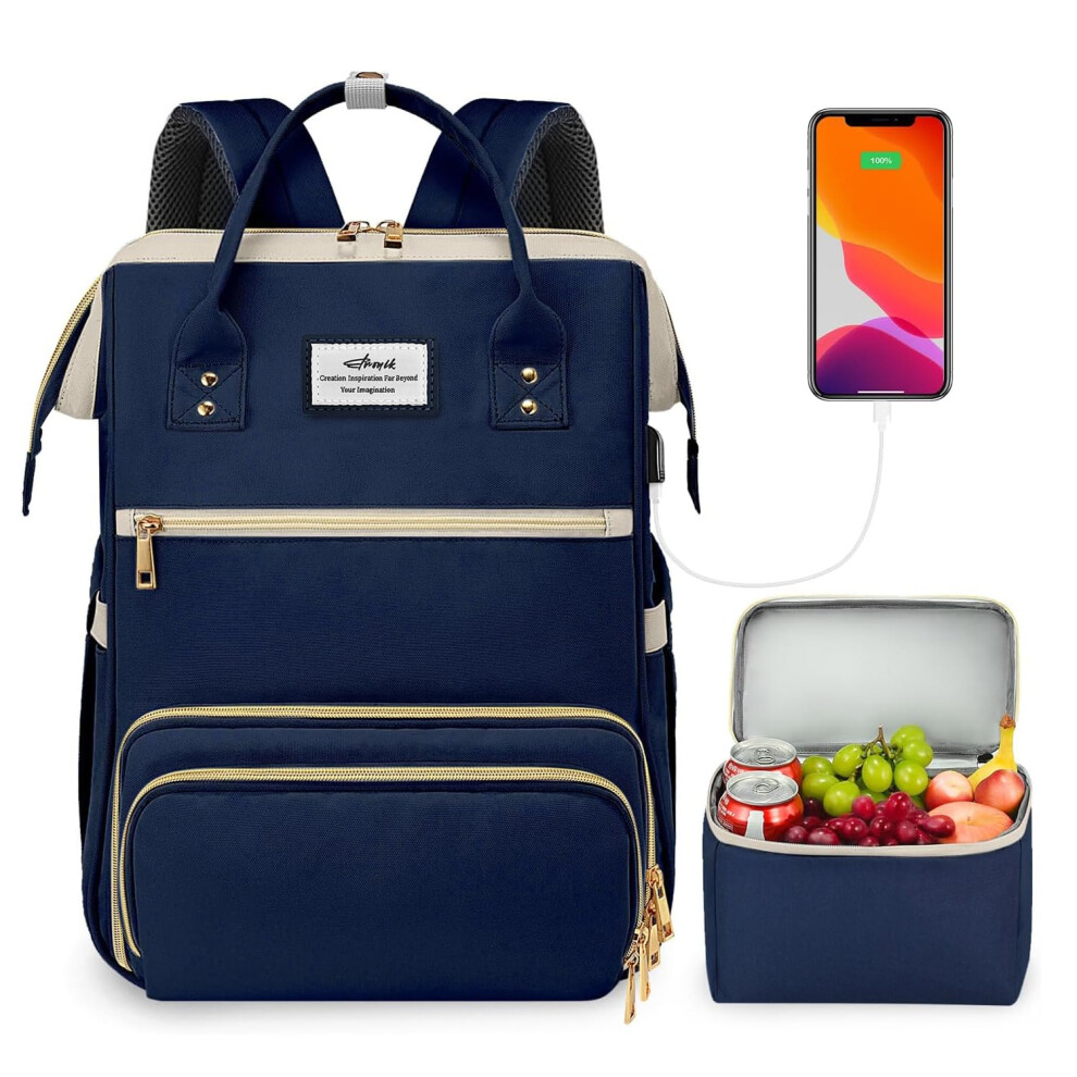 Etronik Laptop Lunch Backpack For Women, 15.6 Inch Laptop Backpack With Usb Port, Teacher Nurse Work Bag With Cooler Bag Insulated, Rucksack For Wome 5011571771812