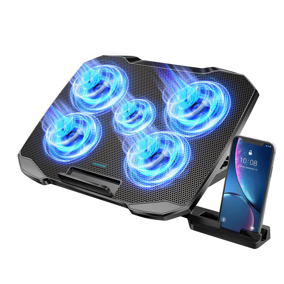 Laptop Cooling Pad, Laptop Cooler With 3&5 Quiet Cooling Fans With Phone Holder For 12-17.3 Inch Laptops, Anti-Slip Baffles, 5 Height & Fan Speed Adj 7689306787117