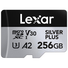 Lexar Silver Plus 256GB Micro SD Card up to 205 MB/s, MicroSDXC UHS-I Flash Memory Card with Adapter, C10, U3, A2, V30, Full HD, 4K UHD, High Speed T