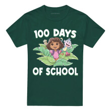 (L, Hunter Green) Dora The Explorer Unisex Adult 100 Days of School Leaves T-Shirt