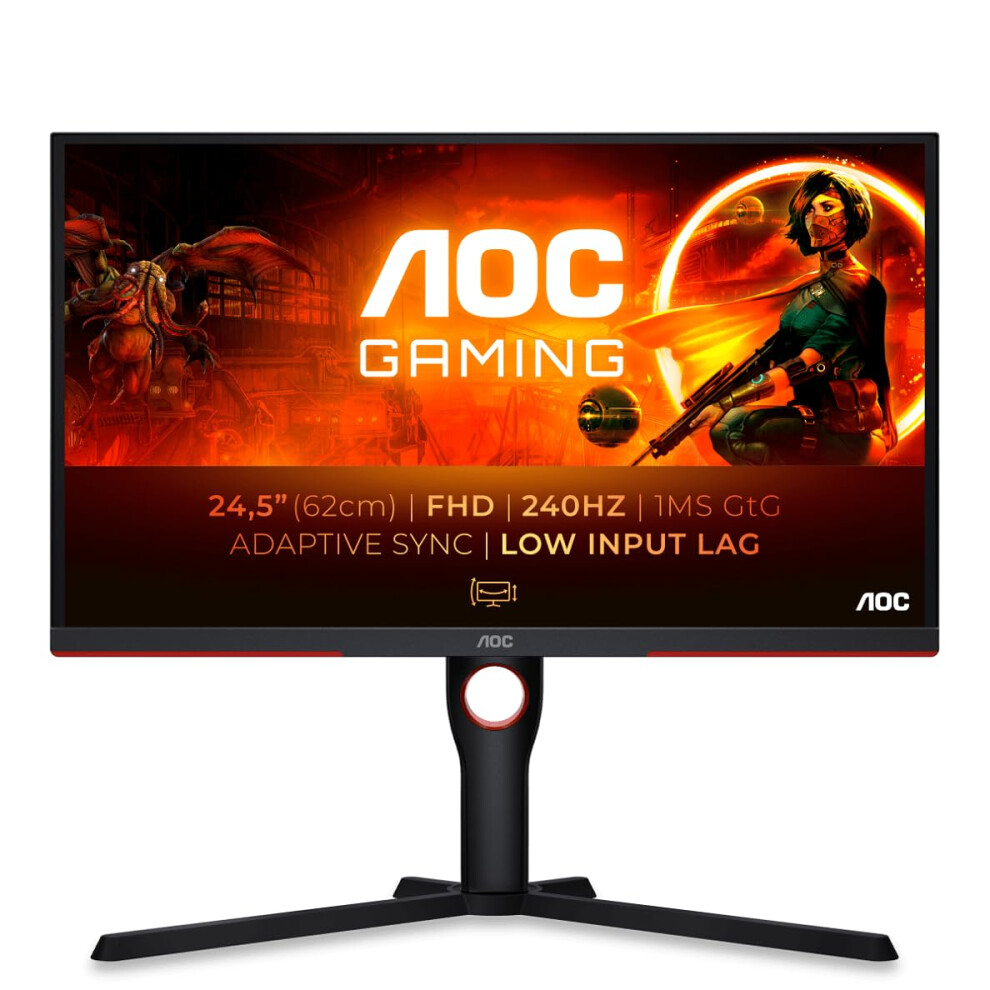 Aoc Gaming 25G3zm/Bk - 24.5" 240Hz Fhd Monitor, 0.5Ms Mprt, Freesync Premium (1920X1080, Hdmi 2.0 X 2, Displayport 1.2 X 1, Headphone Out (3.5Mm)) Bl