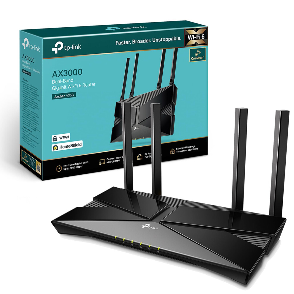 Tp-Link Archer Ax53 Ax3000mbps Dual-Band Wifi 6 Router, Fast Full Gigabit Ports, Ultra-Low Latency, Easymesh Compatible, Wpa3, Optimal For Gaming, Wo
