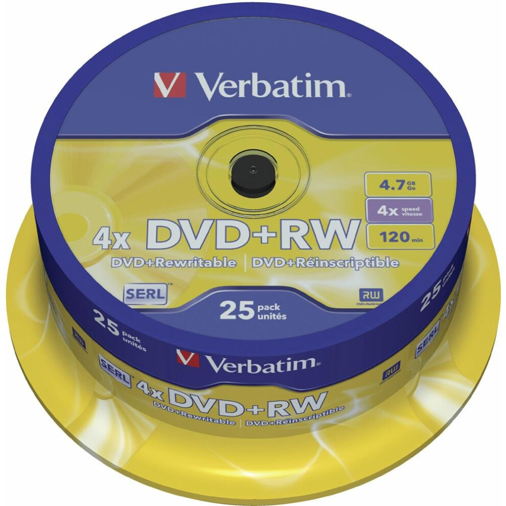 Verbatim 43489 4.7Gb 4X Matt Silver Dvd+Rw - 25 Pack Spindle