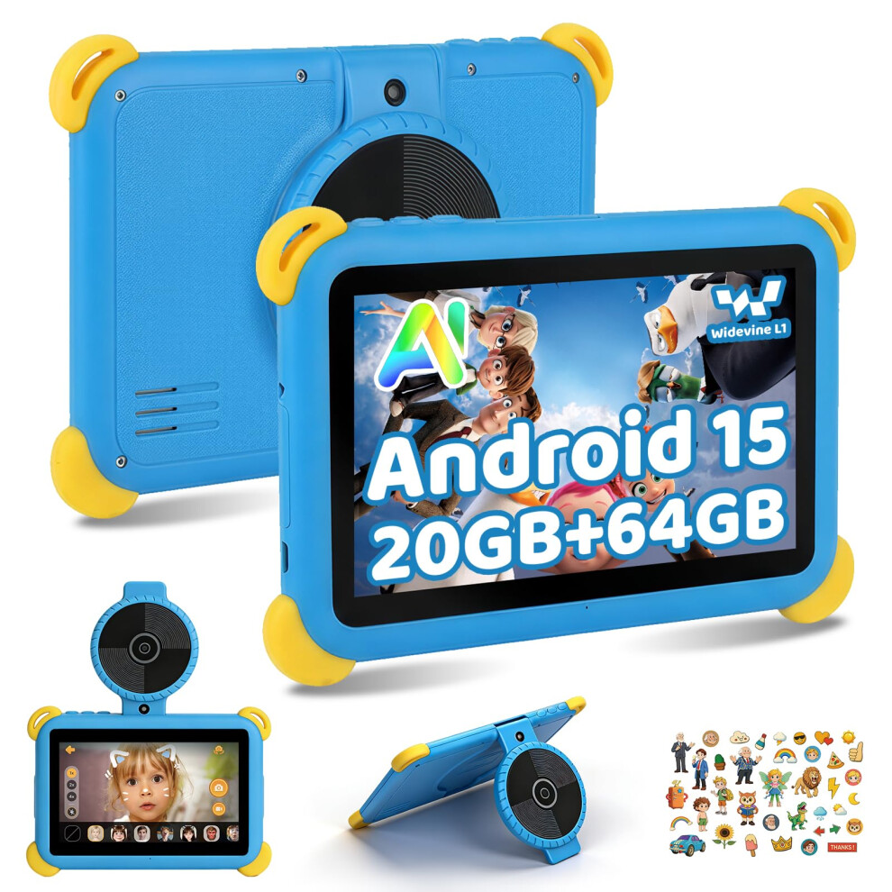 Ainmel Kids Tablet 7 Inch Android 15 Tablet For Kids, 20Gb+64Gb (Tf 1Tb), Android Tablet With Parental Control, Ai Dual Cam&Learning, Wifi 6/Bt 5.3, 5084108240259