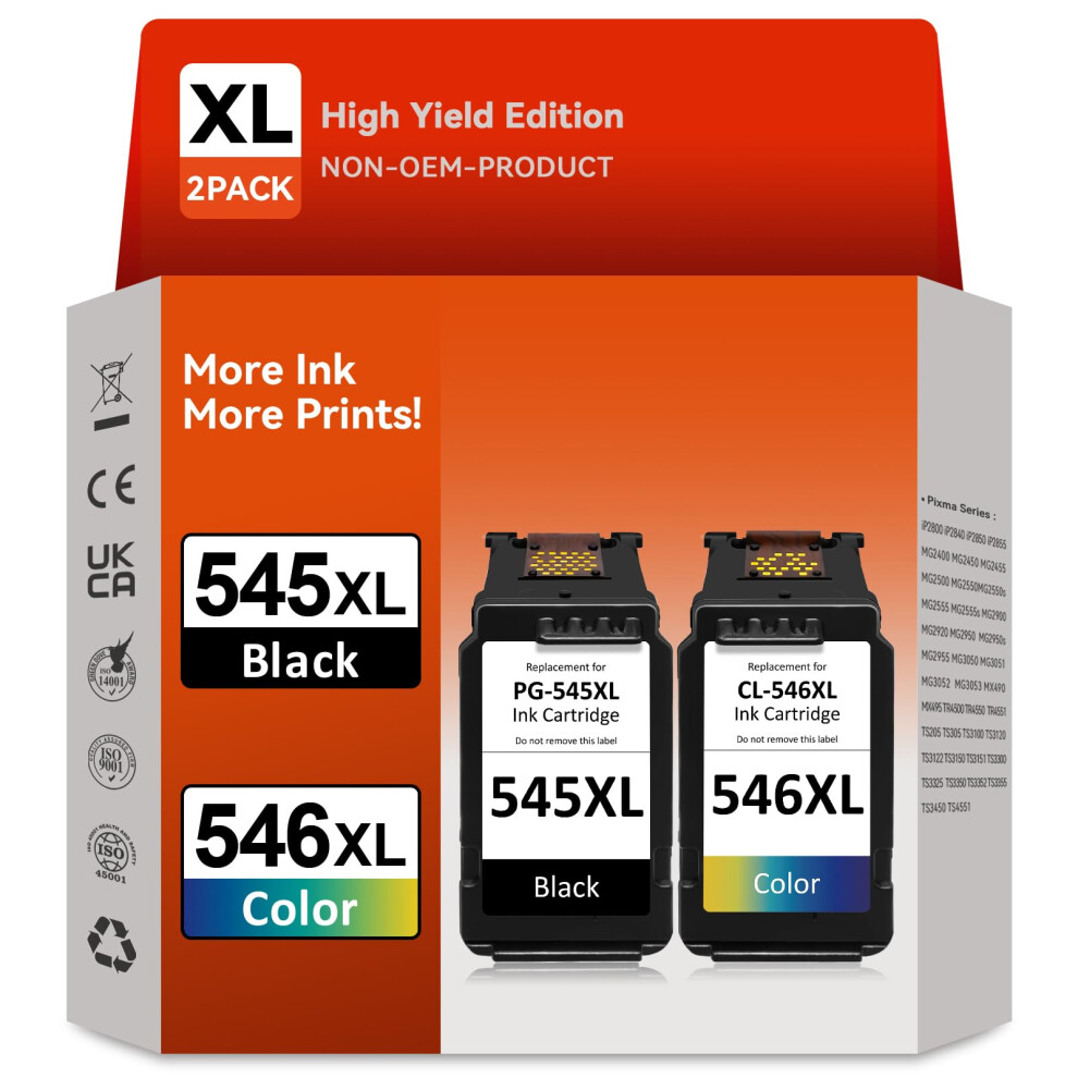 545Xl 546XL Ink Cartridges Replacement For Canon 545 546 Ink Cartridges, Pg-545 Cl-546 Xl For Pixma Ts3350 Ts3150 Mg3050 Mg2550s Mg2950 Tr4550 Tr4551 7716630549026