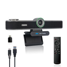 TONGVEO AI Tracking 4K Webcam 5X Zoomable for Conference TV Room System with 4 Mics and Speaker, Computer ePTZ Camera with Remote, Adjustable Wide An
