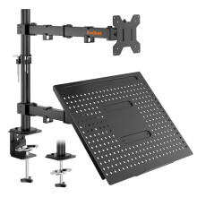 Redbat Adjustable Monitor Arm Desk Mount with Laptop Tray for 13–32 Inch Screens and Laptops up to 16 Inch, Full Motion Height Adjustable, VESA 75/1