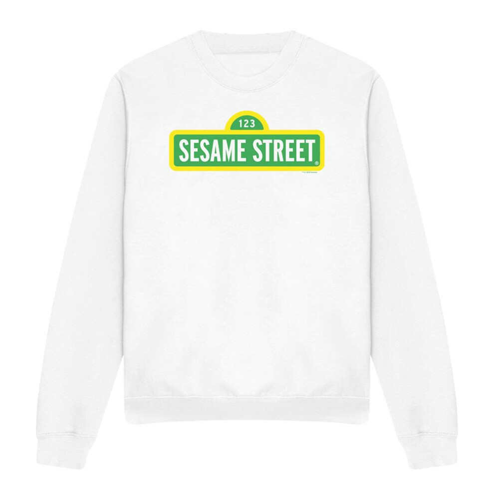 Sesame Street (L, ) Unisex Adult Logo Sweatshirt White