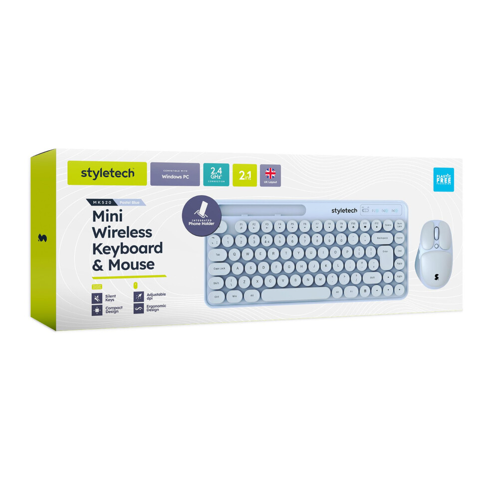 Styletech Wireless Pastel Keyboard And Mouse Bundle - Sky 7081420106469