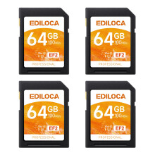 Ediloca SD Card 64GB, 4Pcs, Memory Card, Up to 100MB/s, UHS-I, C10, U3, V30, Full-HD & 4K Video, DSLR Camera SD Card, Must-Have for Professional Phot