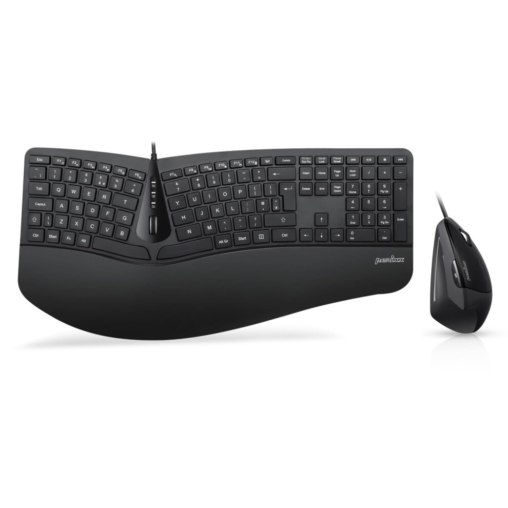 Perixx Periduo-505, Wired Ergonomic Split Keyboard And Vertical Mouse Combo With Adjustable Palm Rest And Membrane Low Profile Keys, Uk Layout 1234829810390