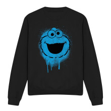 (S, Black) Sesame Street Unisex Adult Spray Face Cookie Monster Graffiti Sweatshirt