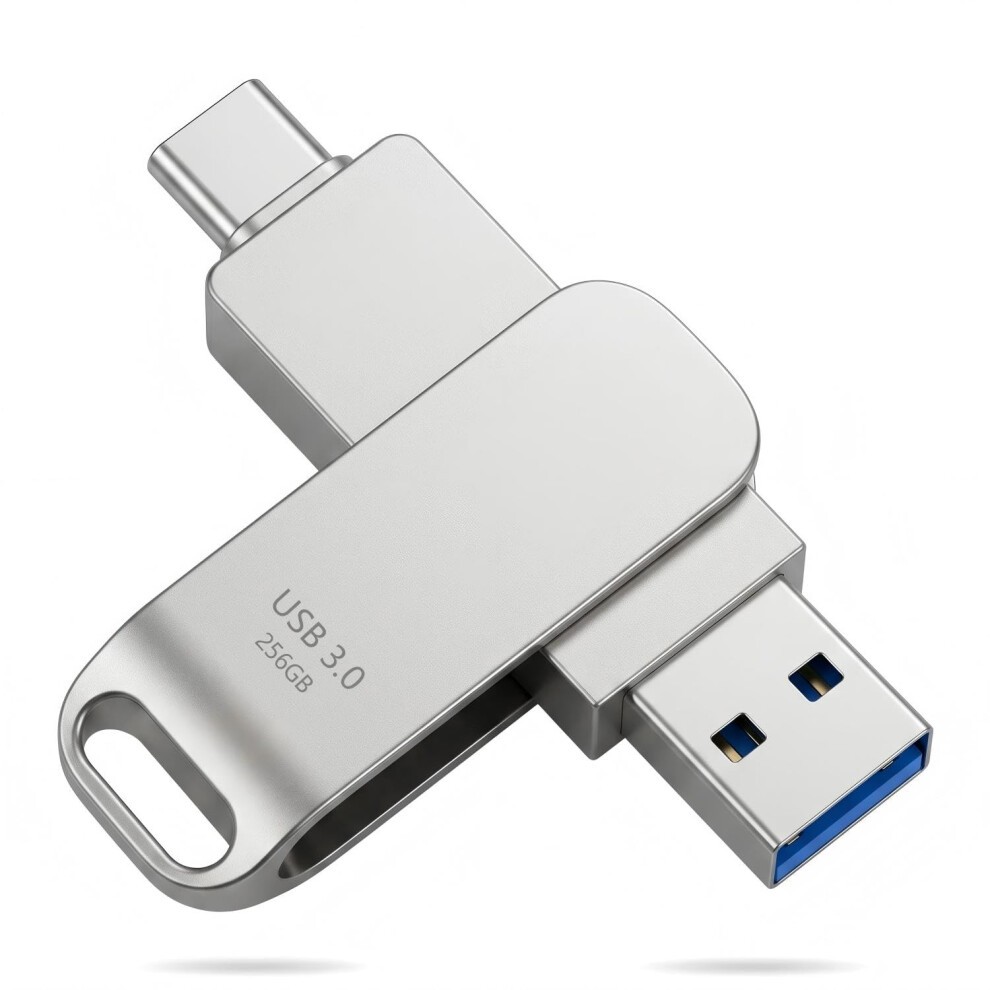 256GB 360-Dual Flash Drive,USB 3.0, Dual Flash Drive Type C and USB A Flash Drive with Solid Metal Casingfor Smartphones, Android, iOS,PC, Mac,silver-image-OPC-PVJQCQ5-NEW
