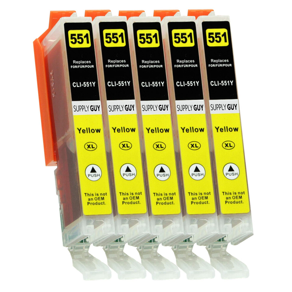 Supply Guy 5 Ink Cartridges Compatible With Canon Cli-551 With Chip And Level Indicator For Ip7250 Ip8750 Ix6850 Mg5450 Mg5550 Mg5650 Mg5655 M Yellow 7780115001408